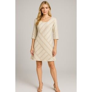 Soft‎ Surroundings Dress Womens L Ivory Striped Linen Boho Tunic Lined Lagom NEW
